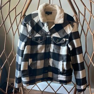 Love Tree | Black & White Check Flannel Bomber Jacket - Medium
